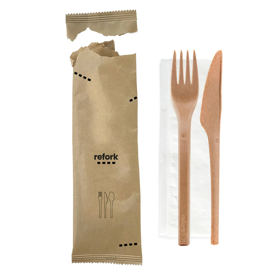 Refork Holzbesteckset 3-teilig (Gabel, Messer, Serviette)