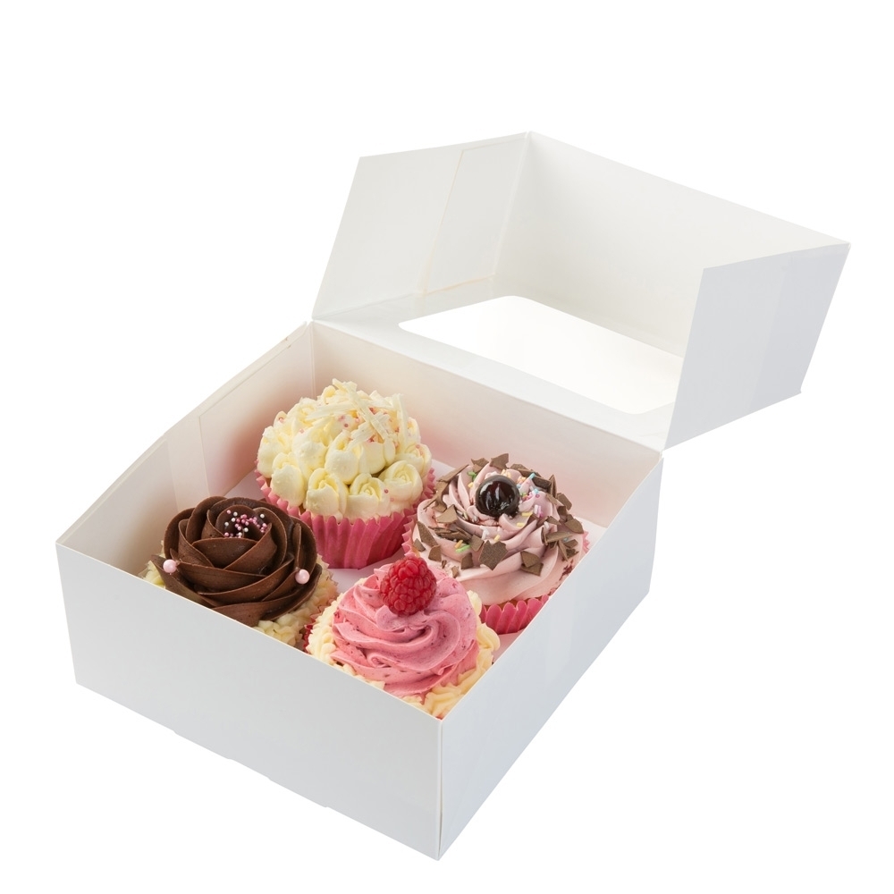 4er Cupcake Boxen inkl. Einlage, 17x17x2,7 cm